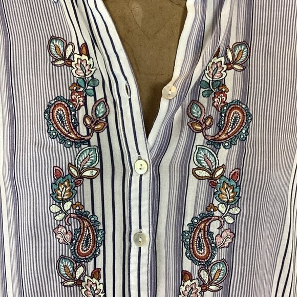 Chico's Striped Medallion Tunic Sz 2P (12/14P) Mixed Media Embroidered 294C - Picture 5 of 11
